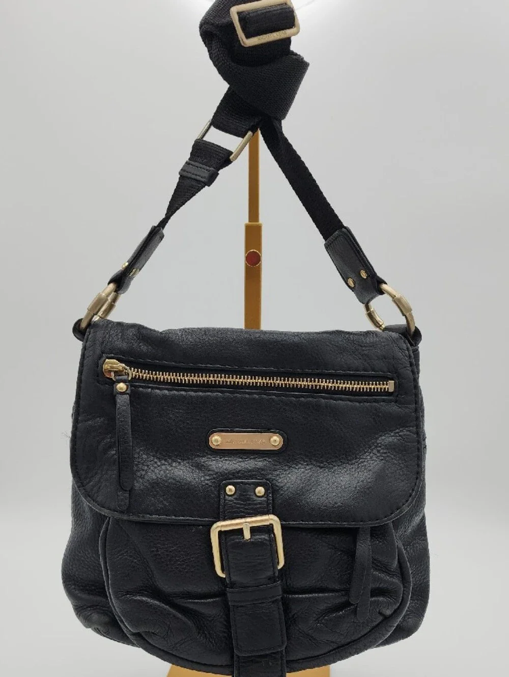 Michael Kors Black Leather Satchel, Crossbody with Gold Hardware